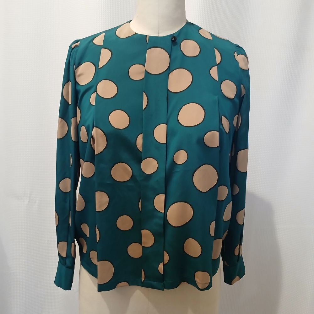 5/$25 Handmade One-Of-A-Kind Turquoise and Beige Dot Blouse Size Small